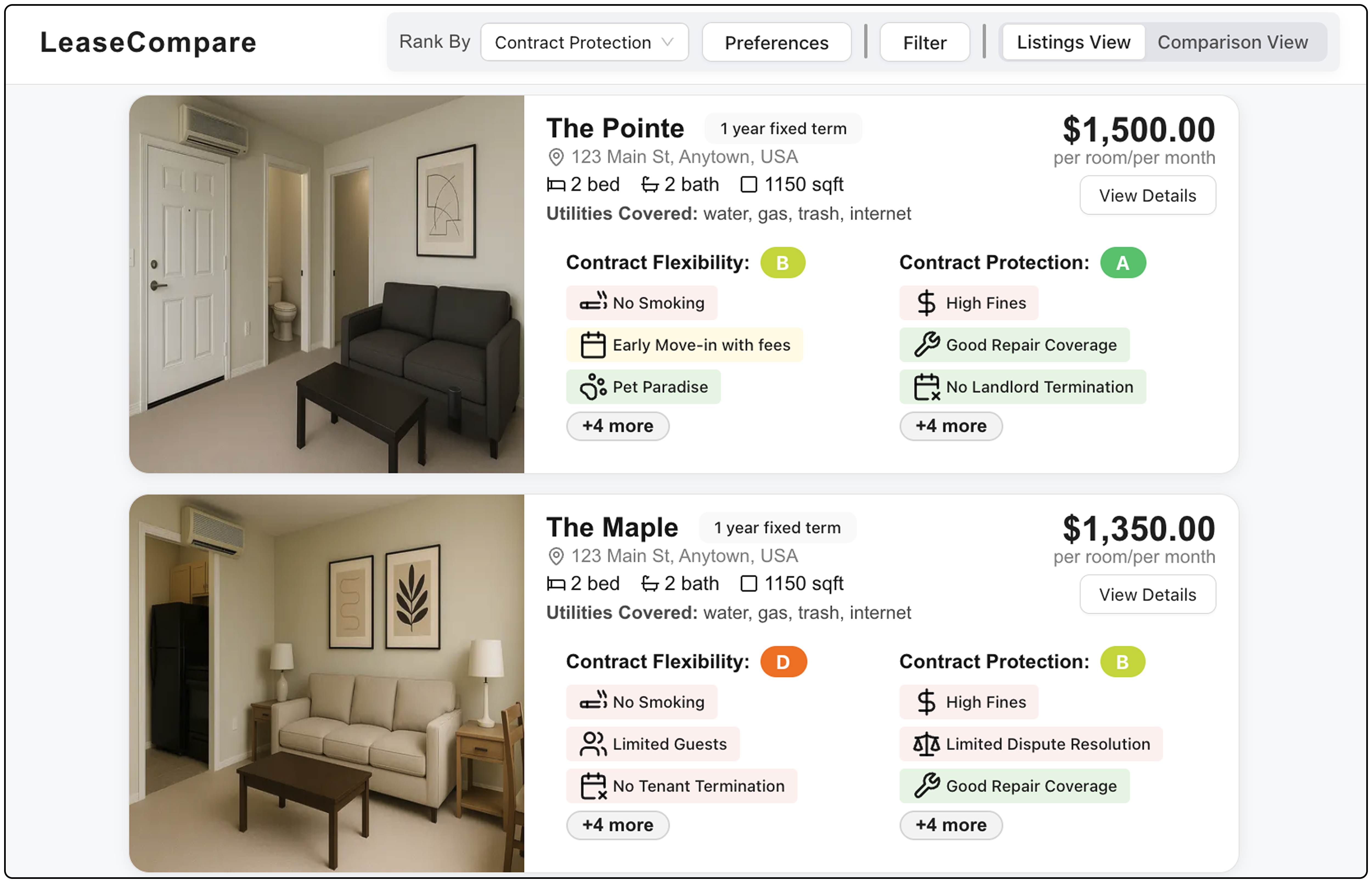 LeaseCompare interface screenshot